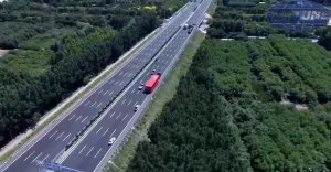 Bird view of large testing machine on the high way